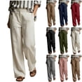 thumbnail image 1 of Womens Linen Casual Dress Pants Wide Leg Baggy Loose Fit Slacks Work office Trousers with Pockets Wine, 1 of 6