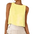 thumbnail image 1 of Womens Linen Crop Tank Top Pinstripe Crew Neck Tank Tops Reversible Sleeveless Cute Summer Tops Beach Vacation, 1 of 8
