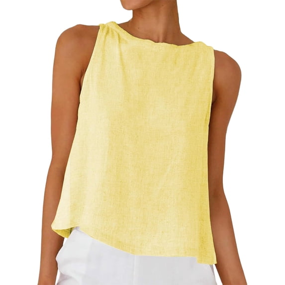 Womens Linen Crop Tank Tops 2026 Spring Summer Beach Sleeveless Tops,Yellow,S