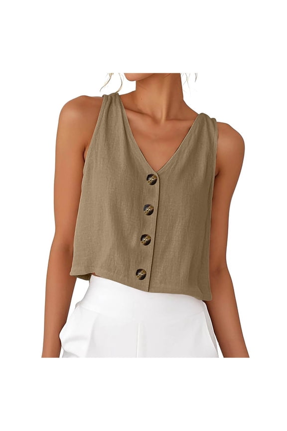Womens Linen Crop Tank Tops Cute Summer Sleeveless Cropped Cotton Dressy Scoop Neck Camisole