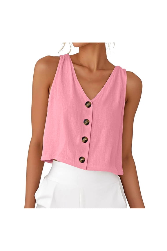 Womens Linen Crop Tank Tops Cute Summer Sleeveless Cropped Cotton Dressy Scoop Neck Camisole