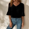 thumbnail image 1 of Womens Linen Crop Top Half Sleeve V Neck Loose Shirts Casual Solid Color Summer Comfy Breathable Everyday Flowy Tee Blouse, 1 of 8