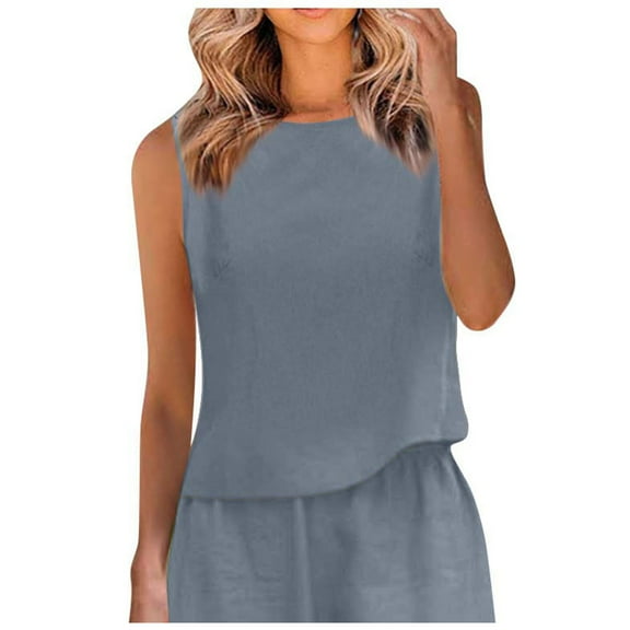 Womens Linen Crop Tops Summer Casual Loose Cotton Sleeveless Tank Top Dressy Casual Blouses