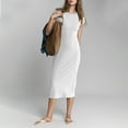 thumbnail image 1 of Womens Linen Dress Women's Short Sleeve Crew Neck Midi Dress Solid Color Slim Fitting Loungewear Casual Dress Stretchy for Casual Daily Wear White XXL, 1 of 7