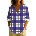 thumbnail image 1 of Womens Linen Dressy Blouses, Long Sleeve Shirts for Women Fall Lightweight Casual Plaid Printed Lapel V Neck T Shirts with Buttons S-3XL, 1 of 5