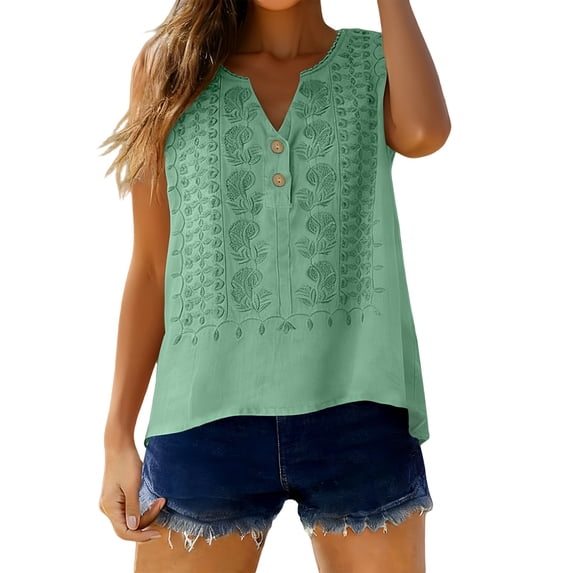 Womens Linen Embroidered Tank Tops Lightweight Linen Tank Tops Loose Fit Camisole Embroidered Boho Tops for Women Beach Vacation Blouses Womens Plus Size Tank Tops Green L