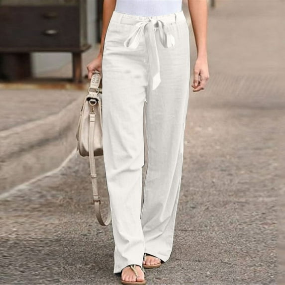 Womens Linen Fashion Long Pant Elastic Waist High Waist Casual Trousers Teacher Work Clothes Women Pants Casual Set Dress Pants Women Business Casual Women Casual Pants for Work Out Summer Pants