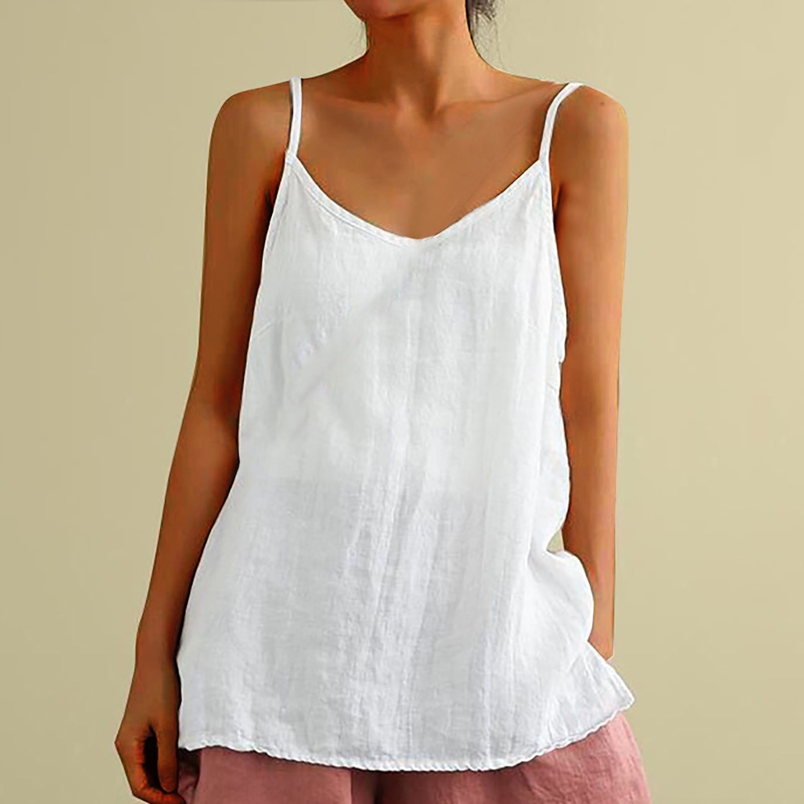Womens Linen Henley Tunic Tank Tops Plain Camisole Cotton Linen T 