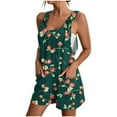 thumbnail image 1 of Womens Linen Jumpsuits Shorts Pocketed Floral Print Knotted Strap Summer Plus Size One Piece Short Rompers S-3X (S, Green), 1 of 5
