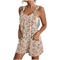 thumbnail image 1 of Womens Linen Jumpsuits Shorts with Pockets Floral Print Knotted Strap Summer Plus Size One Piece Short Rompers S-3X (2XL, Pink 01), 1 of 5