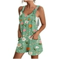 thumbnail image 1 of Womens Linen Jumpsuits Shorts with Pockets Floral Print Knotted Strap Summer Plus Size One Piece Short Rompers S-3X (3XL, Green 03), 1 of 5