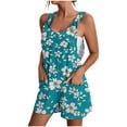 thumbnail image 1 of Womens Linen Jumpsuits Shorts with Pockets Floral Print Knotted Strap Summer Plus Size One Piece Short Rompers S-3X (L, Blue 02), 1 of 5