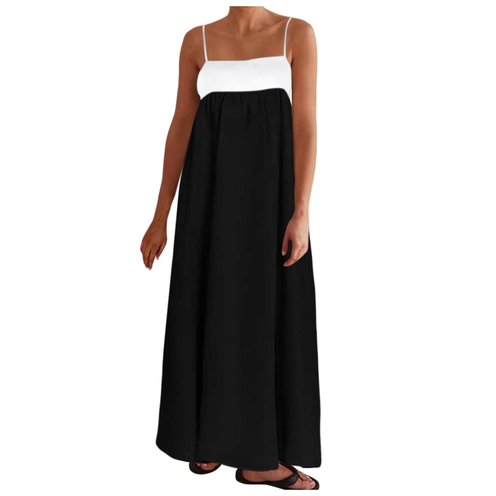 white christmas dresses Linen Maxi Dress with Black and Cream Contrast Bodice – Anellace