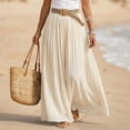 thumbnail image 1 of Womens Linen Maxi Skirts Summer Boho Solid Beach Elastic High Waist Pleated A-Line Flowy Swing Long Maxi Skirts, 1 of 5