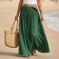 thumbnail image 1 of Womens Linen Maxi Skirts Summer Boho Solid Beach Elastic High Waist Pleated A-Line Flowy Swing Long Maxi Skirts, 1 of 7
