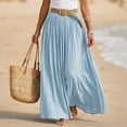 thumbnail image 1 of Womens Linen Maxi Skirts Summer Boho Solid Beach Elastic High Waist Pleated A-Line Flowy Swing Long Maxi Skirts, 1 of 7