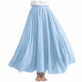thumbnail image 1 of Womens Linen Maxi Skirts Trendy Elastic Waist Summer Boho Solid Beach Elastic High Waist Pleated A-Line Flowy Swing Long Maxi Skirts, 1 of 6