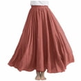 thumbnail image 1 of Womens Linen Maxi Skirts Trendy Elastic Waist Summer Boho Solid Beach Elastic High Waist Pleated A-Line Flowy Swing Long Maxi Skirts, 1 of 6