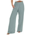 thumbnail image 1 of Womens Linen Palazzo Pant Pleated High Waisted Casual Pants Loose Wide Leg Summer Beach Boho Trouser, 1 of 5