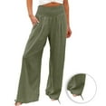 thumbnail image 1 of Womens Linen Pants 2025 Summer Casual Loose Wide Leg Palazzo Pants Smocked High Waist Flowy Beach Trousers Outfits, 1 of 5