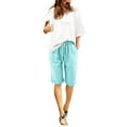 thumbnail image 1 of Womens Linen Pants And Shorts Bermuda Shorts for Women 2025 Knee Length Elastic Waist Drawstring Loose Wide Leg Shorts Summer Beach Clothes, 1 of 4