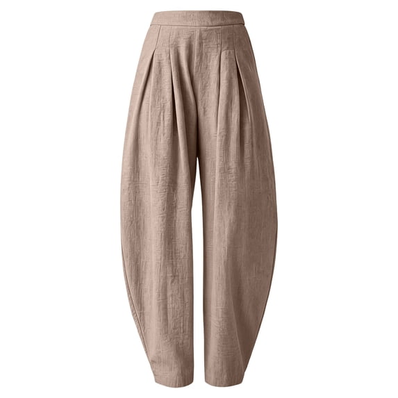 Womens Linen Pants Barrel Balloon Pants with Wide Waistband Dress Pants High Waist Trousers Work Pants Boho Travel Pant Solid Color Slacks Long Pant Office Slacks Beach Vacation Clothes Palazzo Pant