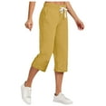 thumbnail image 1 of Womens Linen Pants Capris Solid Color Summer High Waisted Crop Pants Wide Leg Drawstring Casual Loose Trousers with Pockets, 1 of 6
