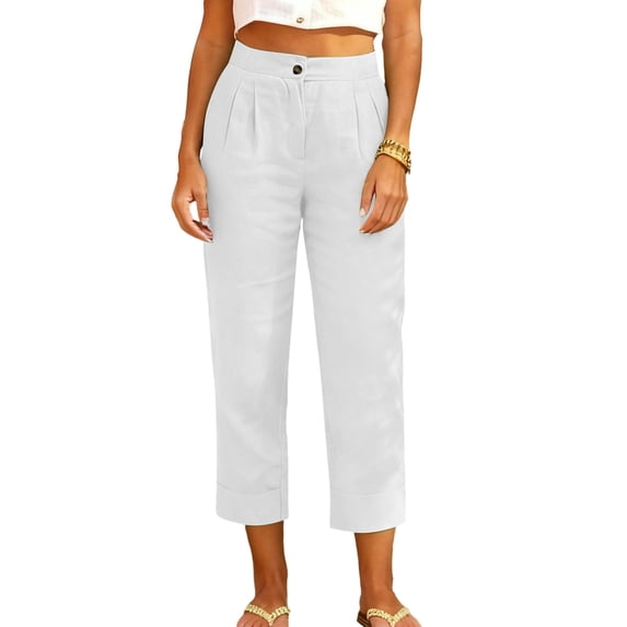 Womens Linen Pants Casual Capri Straight Leg Pants Beach Vacation Outfits Fashion Womens Casual Solid Color Capris Summer Business Pants Women