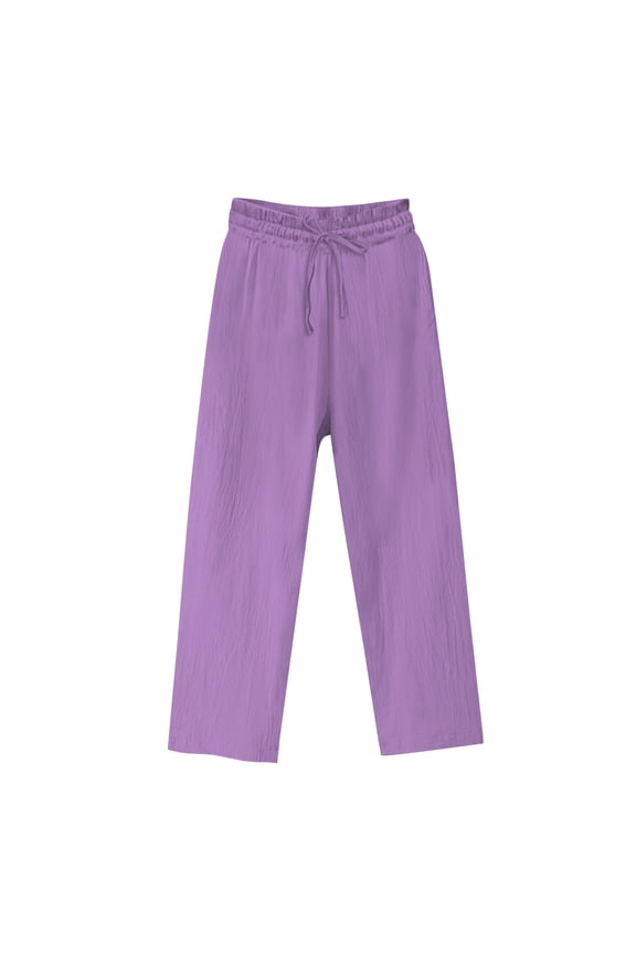 Womens Linen Pants Casual Drawstring High Waist Straight Leg Loose Spring Trouser Summer Clothes