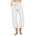 thumbnail image 1 of Womens Linen Pants Casual Palazzo Pants Drawstring Pants Boho Wide Leg Summer Trousers with Pockets White L, 1 of 7