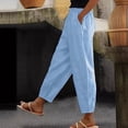 thumbnail image 1 of Womens Linen Pants Casual Petite Drawstring Elastic Waist Summer Wide Leg Pants Beach Pull On Lounge Trousers with Pockets Sky Blue 4XL, 1 of 6