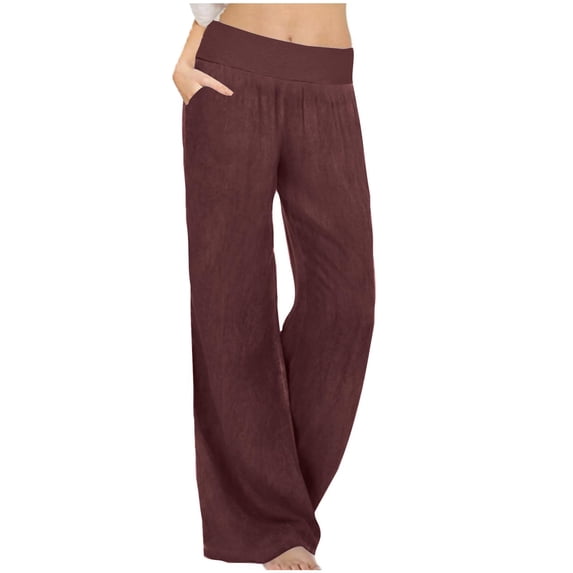 Womens Linen Pants High Waisted Palazzo Trousers Wide Leg Casual Cozy Lounge Pants Travel Trouser with Pockets Ladies Comfy Plus Size 2026 Trendy Outfits Lightweight Cute Fashion Dressy Clothes
