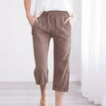 thumbnail image 1 of Womens Linen Pants Plus Size, Solid Color Drawstring Capris Linen Pants Casual Loose Button Decoration Pocket Trousers, 1 of 6