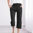 thumbnail image 1 of Womens Linen Pants Plus Size, Solid Color Drawstring Capris Linen Pants Casual Loose Button Decoration Pocket Trousers, 1 of 6