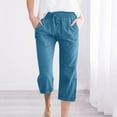 thumbnail image 1 of Womens Linen Pants Plus Size, Solid Color Drawstring Capris Linen Pants Casual Loose Button Decoration Pocket Trousers, 1 of 6
