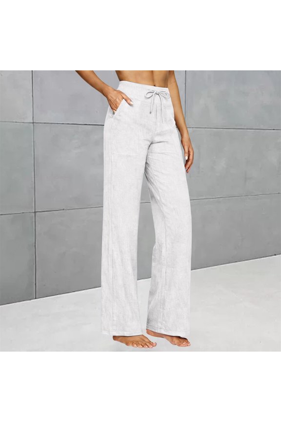 Womens Linen Pants Summer Casual High Waist Straight Leg Pants Loose Fit Lightweight Lounge Trousers with Pockets, 2026 New Limited Time Offer