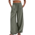 thumbnail image 1 of Womens Linen Pants Summer Wide Leg Pants High Waisted Flowy Palazzo Pant Boho Cotton Linen Beach Pants Green XL, 1 of 5