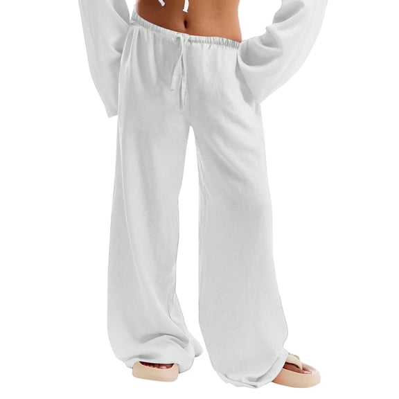 Womens Linen Pants Wide Leg Loose Cotton Swimsuit Coverups Summer Pants Beach Vacation Outfits White XXL