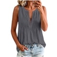 thumbnail image 1 of Womens Linen Pleated Tank Top V Neck Button Front Babydoll Shirt Y2K Sleeveless Ruffle Peplum Blouse Summer Tunic Vest, 1 of 7