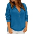 thumbnail image 1 of Womens Linen Plus Size Tops with Buttons V Neck Long Sleeve Pullover Loose Casual Summer Spring Tee Shirts (L, Blue), 1 of 6