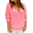 thumbnail image 1 of Womens Linen Plus Size Tops with Buttons V Neck Long Sleeve Pullover Loose Casual Summer Spring Tee Shirts (XL, Pink), 1 of 6