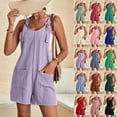 thumbnail image 1 of Womens Linen Romper Overalls Lightweight Adjustable Strap Sleeveless Jumpsuit Casual Summer Beach Vacation Outfits Fluorescent Green M, 1 of 6
