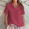 thumbnail image 1 of Womens Linen Shirt Casual Short Sleeve V Neck Cotton Blouse Loose Fit Work Gauze Tops 2025 Fashion Outfits, 1 of 6