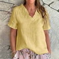 thumbnail image 1 of Womens Linen Shirt Casual Short Sleeve V Neck Cotton Blouse Loose Fit Work Gauze Tops 2025 Fashion Outfits, 1 of 5
