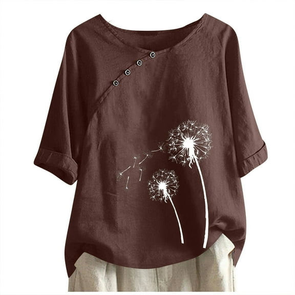 Womens Linen Shirt Ladies Tops And Blouses Womens T Shirts Graphic Funny Summer Clothes Outfits Women Over 50