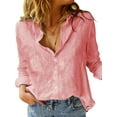 thumbnail image 1 of Womens Linen Shirts Long Sleeve Blouse Solid Color Casual Loose Fit Button-Down Basic Top Plus Size S-5XL, 1 of 2