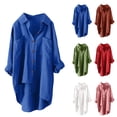 thumbnail image 1 of Womens Linen Shirts Plus Size Summer Collared Long Sleeve Tops Button Down Irregular Casual Loose Cotton Tee Shirts Lagenlook Longline Blouses Top with Pockets, 1 of 4