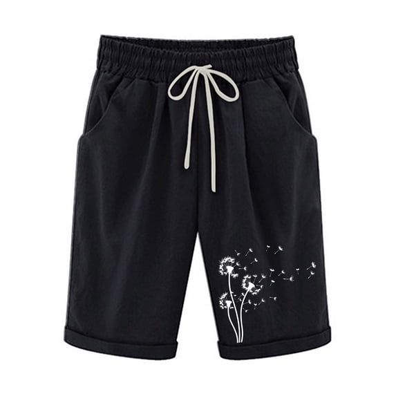Womens Linen Shorts Casual Drawstring Elastic Waist Cropped Trousers Summer Workout Yoga Sports Short Pants Active Shorts Solid Stretch Jersey Shorts Ladies Summer Sweat Shorts with Pockets