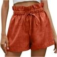 thumbnail image 1 of Womens Linen Shorts Casual Summer High Waist Paperbag Comfy Loose Solid Color Wide Leg Shorts with Pocket Drawstring, 1 of 7
