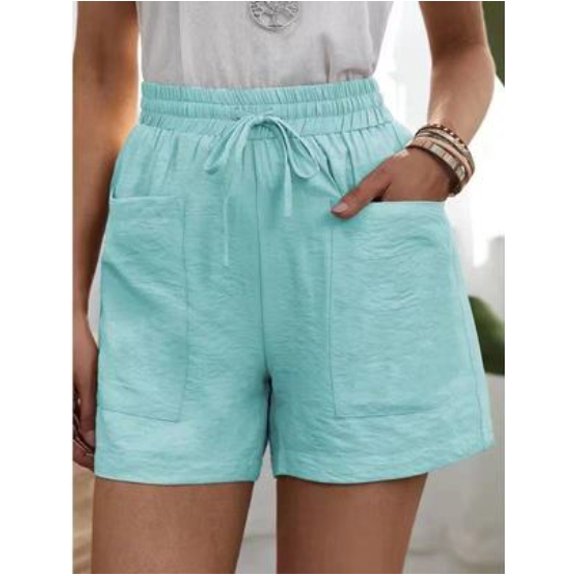 Womens Linen Shorts Drawstring Elastic Waist Summer Casual Comfy Lightweight Loose Short Pants with Pockets